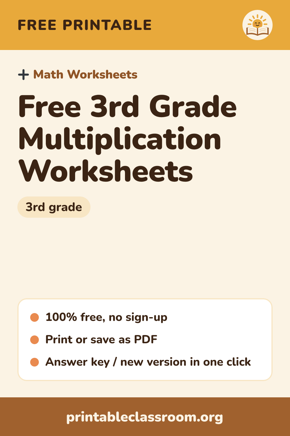 Free 3rd Grade Multiplication Worksheets: free printable math worksheets for 3rd grade from Printable Classroom. Print free 3rd grade multiplication worksheets with facts from 0–10 and an answer key. Make a fresh sheet in one click.