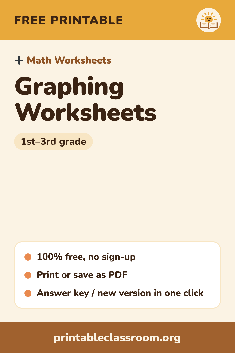 Graphing Worksheets: free printable math worksheets for 1st–3rd grade from Printable Classroom. Printable graphing worksheets: read a tally chart, make a bar graph or picture graph, and answer how many, most, fewest and how many more questions. Answer key included.