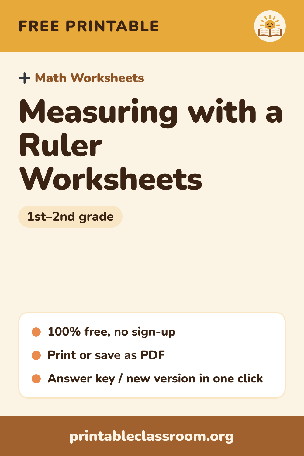 Measuring with a Ruler Worksheets: free printable math worksheets for 1st–2nd grade from Printable Classroom. Printable measuring with a ruler worksheets: read the length of each object in inches from the ruler drawn under it, including objects that do not start at 0. Answer key included.